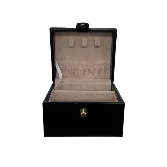 Jewelry Box Small Black Travel Size Faux Leather - Picture 2 of 3